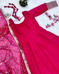 Rerdy To Wear Pink Faux Georgette Sequance Work Anarkali Suit With Dupatta