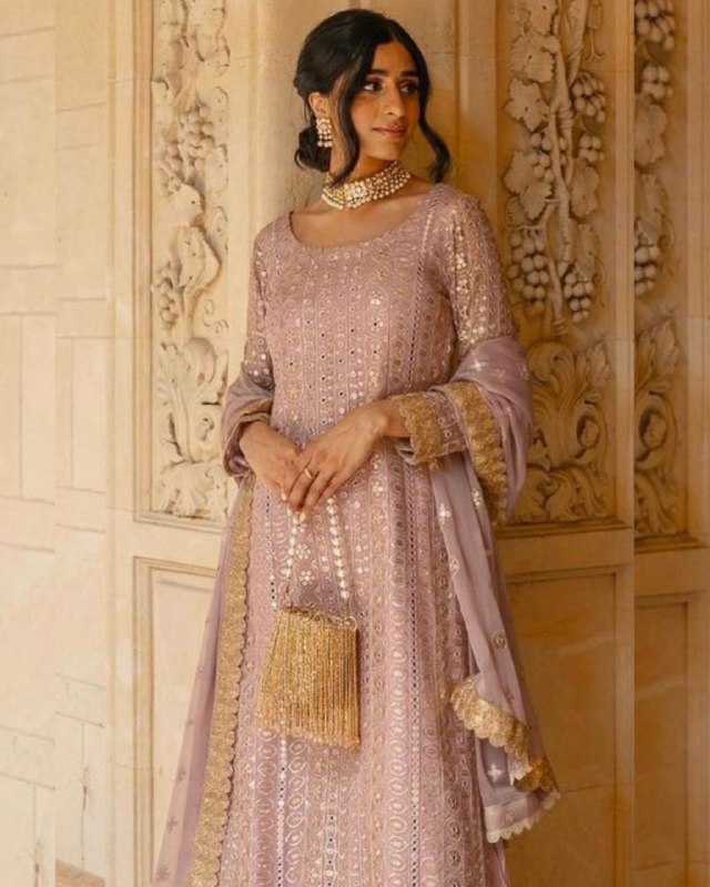 Gorgeous Onion Pink Pure Georgette Embroidery Work Sharara Suit With Dupatta