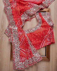 Gorgeou Red Vichitra Silk Digital Print Saree With Blouse
