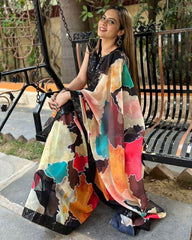 Gorgeou Multi Soft Organza Silk Digital Print Saree With Blouse