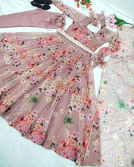 Rerdy To Wear Mute Pink Soft Organza Silk Digital Print Anarkali Suit With Dupatta