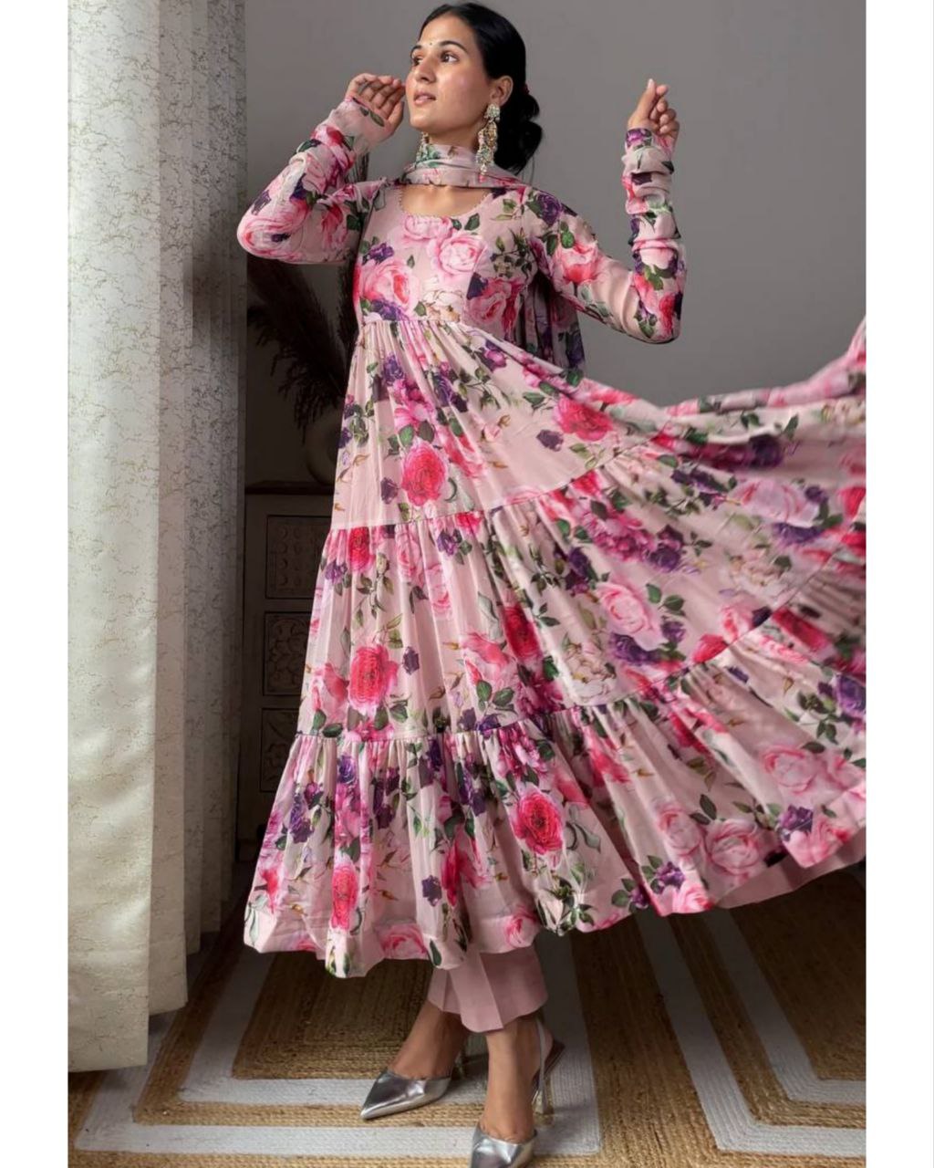 Rerdy To Wear Multi Heavy Georgette Digital Print Anarkali Suit With Dupatta