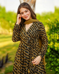 Rerdy To Wear Mustrad Rayon Digital Print Anarkali Suit With Dupatta