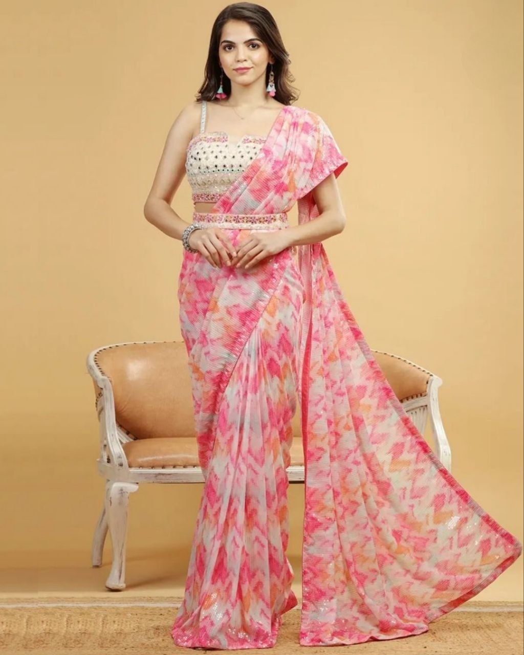 Gorgeous Pink Georgette Silk Embroidery Work Saree With Blouse