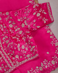 Gorgeou Pink Heavy Khadi Organza Embroidery Work  Saree With Blouse