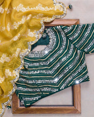 Gorgeous Vichitra Digital Print Yellow Saree With Green Blouse