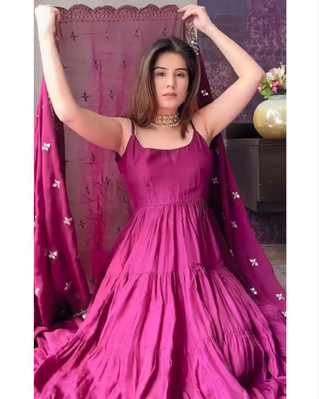 Gorgeou Magenta Heavy Georgette Ruffle Work Anarkali Gown With Dupatta