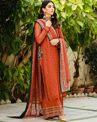 Gorgeous Orange Fuax Georgette Embroidery Work Plazzo Suit With Dupatta