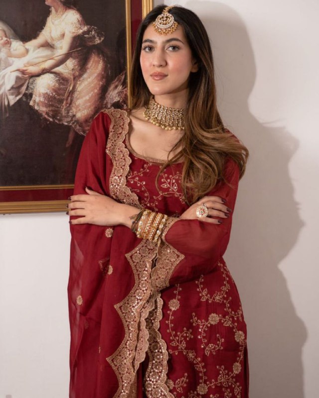 Rerdy To Wear Maroon Faux Georgette Embroidery Work Plazzo Suit With Dupatta