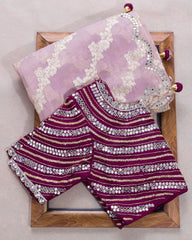Gorgeous Vichitra Digital Print Baby Pink Saree With Wine