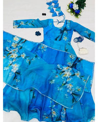 Gorgeou Sky Blue Jimmy Organza Silk Digital Printed Anarkali Suit With Dupatta