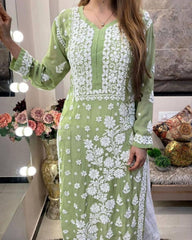 Rerdy To Wear Pista Green Faux Georgette Chikankari Work Pent Suit