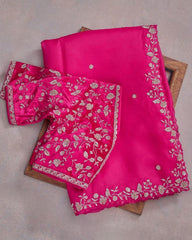 Gorgeou Pink Heavy Khadi Organza Embroidery Work  Saree With Blouse