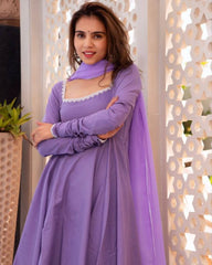 Rerdy To Wear Purple Faux Georgette Lace Work Anarkali Suit With Dupatta