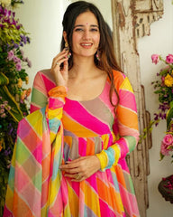 Rerdy To Wear Multi Georgette Digital Print Anarkali Suit With Dupatta