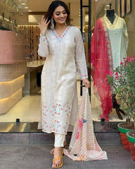 Rerdy To Wear White Maslin Digital Print Pent Suit With Dupatta