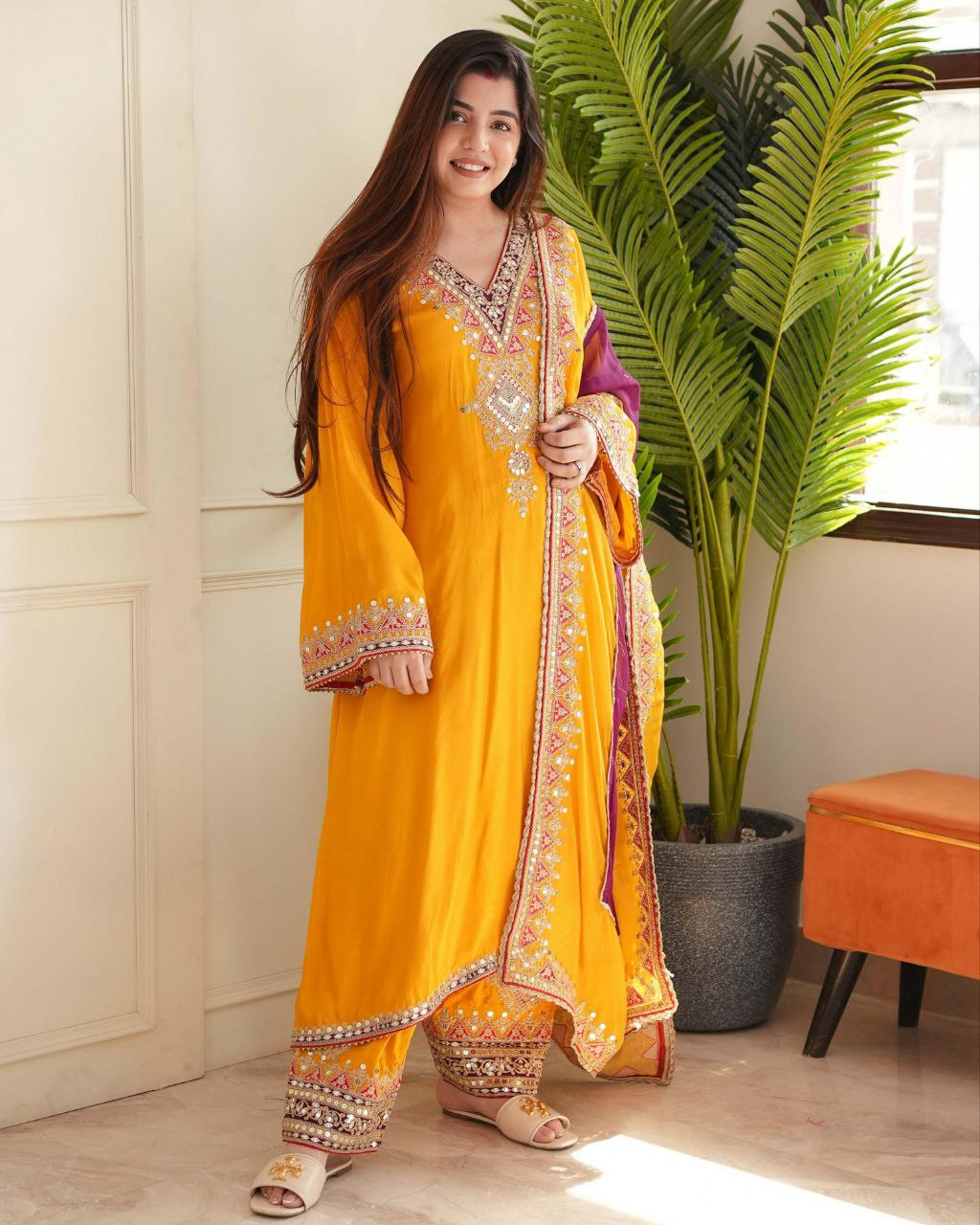 Gorgeous Yellow Tapeta Silk Embroidery Work Pakistani Suit With Dupartta