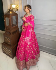 Gorgeous Pink Faux Georgette Embroidery Work Lehenga Choli With Dupatta