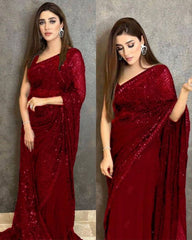 Gorgeou Heavy Georgette Sequence Work Saree With Blouse