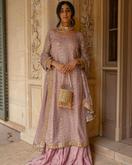 Gorgeous Onion Pink Pure Georgette Embroidery Work Sharara Suit With Dupatta