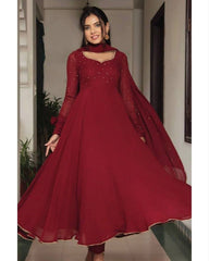 Rerdy To Wear Maroon Pure Georgette Lace Work Anarkali Suit With Dupatta