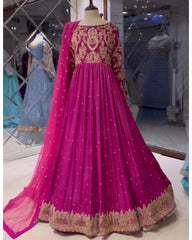 Gorgeou Pink Heavy Georgette Embroidery Work Anarkali Gown With Dupatta