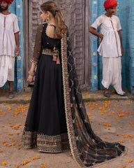Rerdy To Wear Black Faux Georgette Embroidery Work Anarkali Gown With Dupatta