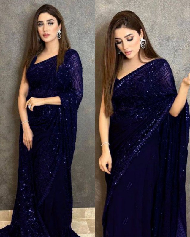 Gorgeou Heavy Georgette Sequence Work Saree With Blouse