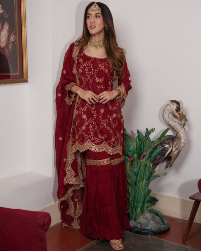 Rerdy To Wear Maroon Faux Georgette Embroidery Work Plazzo Suit With Dupatta