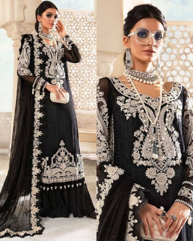 Gorgeous Black Fuax Georgette Sequence Work Pent Suit With Dupatta