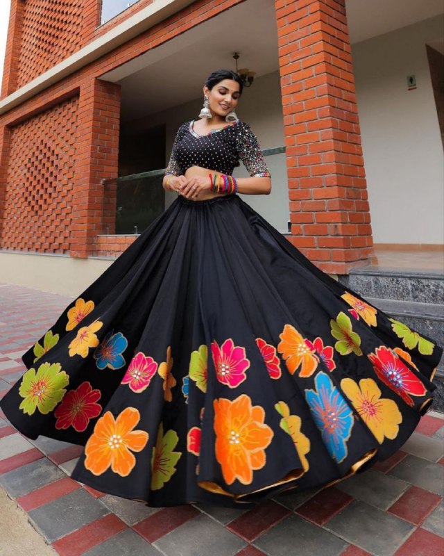 Gorgeous Black Maslin Silk Digital Print White Lehenga Choli With Dupatta