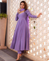 Rerdy To Wear Purple Faux Georgette Lace Work Anarkali Suit With Dupatta