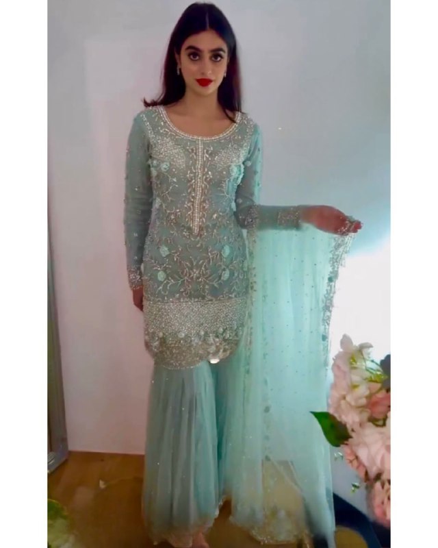 Gorgeous Sea Green Faux Georgette Embroidery Work Plazzo Suit With Dupatta