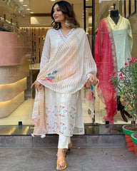 Rerdy To Wear White Maslin Digital Print Pent Suit With Dupatta