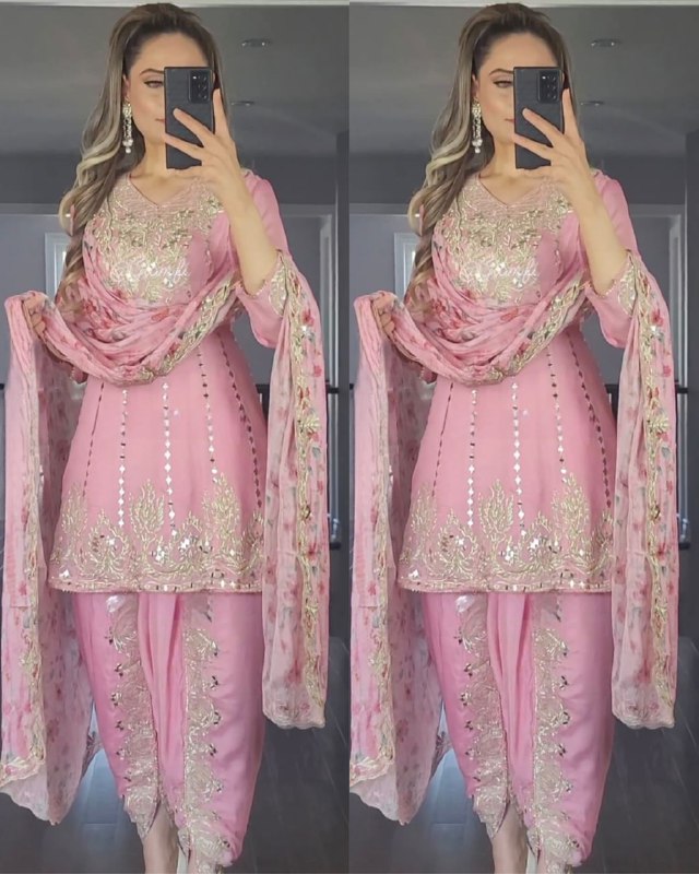 Gorgeous Pink Faux Georgette Sequence Work Dhoti Suit With Dupatta
