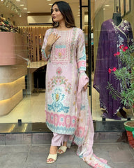 Ready To Wear Powdar Pink Maslin Digital Prints Pakistani Suit With Dupatta