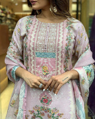 Ready To Wear Powdar Pink Maslin Digital Prints Pakistani Suit With Dupatta