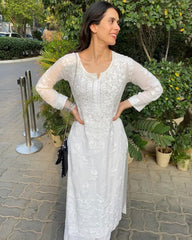 Ready To Wear White Maslin Cotton Embroidery Work Pakistani Plazzo Suit