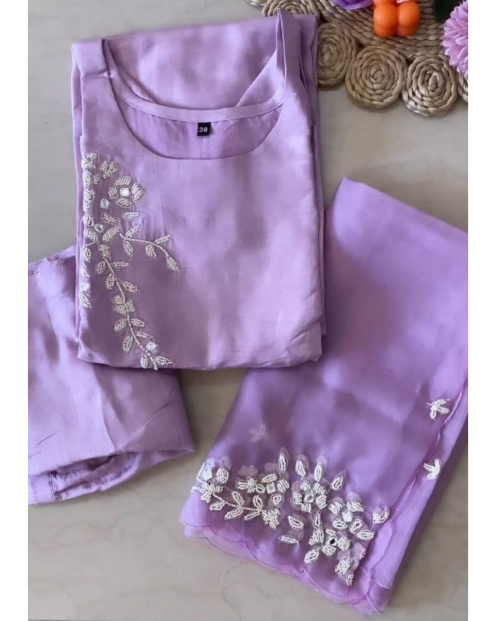 Ready To Wear Light Purple Rayon Cotton Hand Work Pakistani Suit With Dupatta