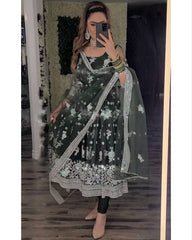 Ready To Wear Powdar Green Faux Georgette Sequence Work Anarkali Suit With Dupatta