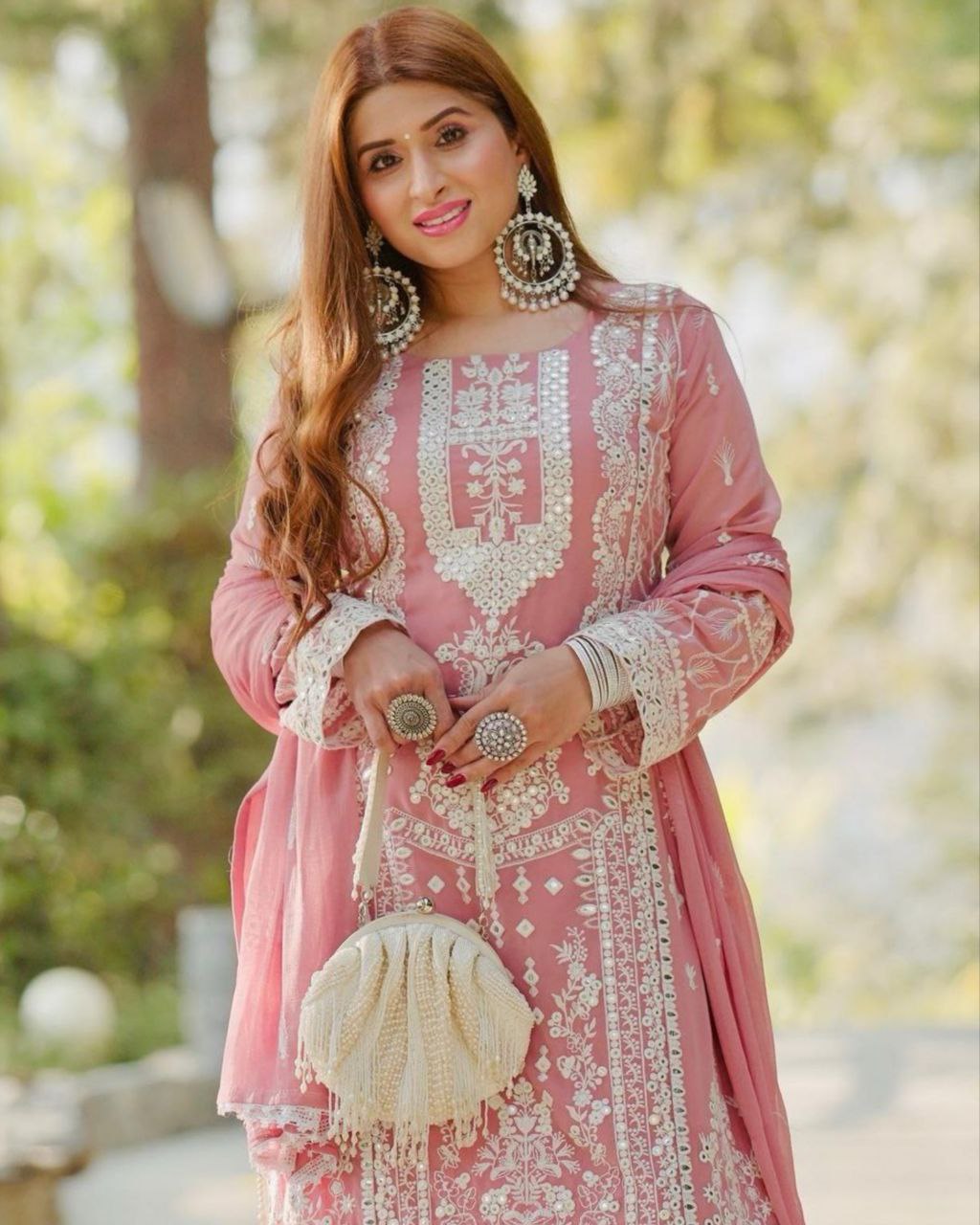 Ready To Wear Rani Baby Pink Georgette Emrodery Work Pakistani Suit With Dupatta
