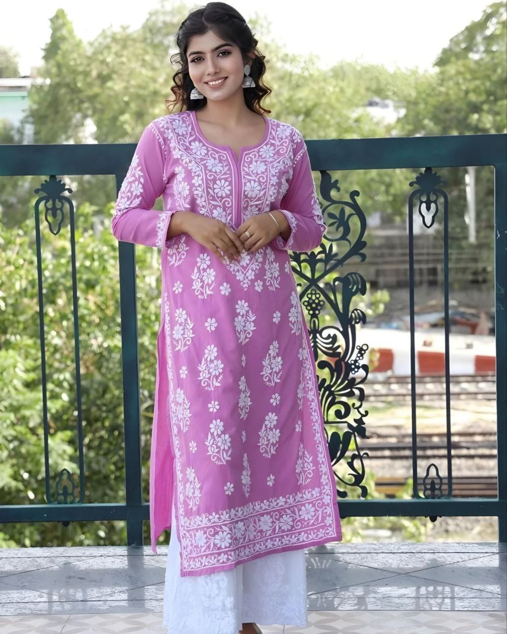 Gorgeous Baby Pink Rayon Cotton Embroidery Work Chikan Kari