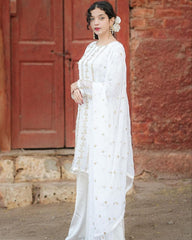 Gorgeou White Pure Georgette Embroidery Work Plazzo Suit With Dupatta
