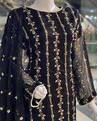 Gorgeous Black Pure Georgette Embroidery Work Plazzo Suit With Dupatta