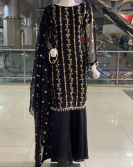 Gorgeous Black Pure Georgette Embroidery Work Plazzo Suit With Dupatta