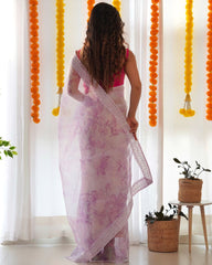 Gorgeous Lilac Organza Silk Embroidery Work Gown With Dupatta