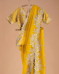 Gorgeous Yellow Organza Silk Embroidery Work Saree With Blouse