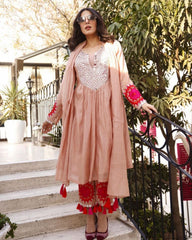 Gorgeous Peach Pure Georgette Embroidery Work Anarkali Suit With Dupatta