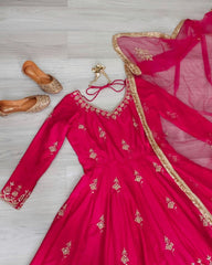Gorgeous Hot Pink Pure Georgette Embroidery Work Salwar Suit With Dupatta
