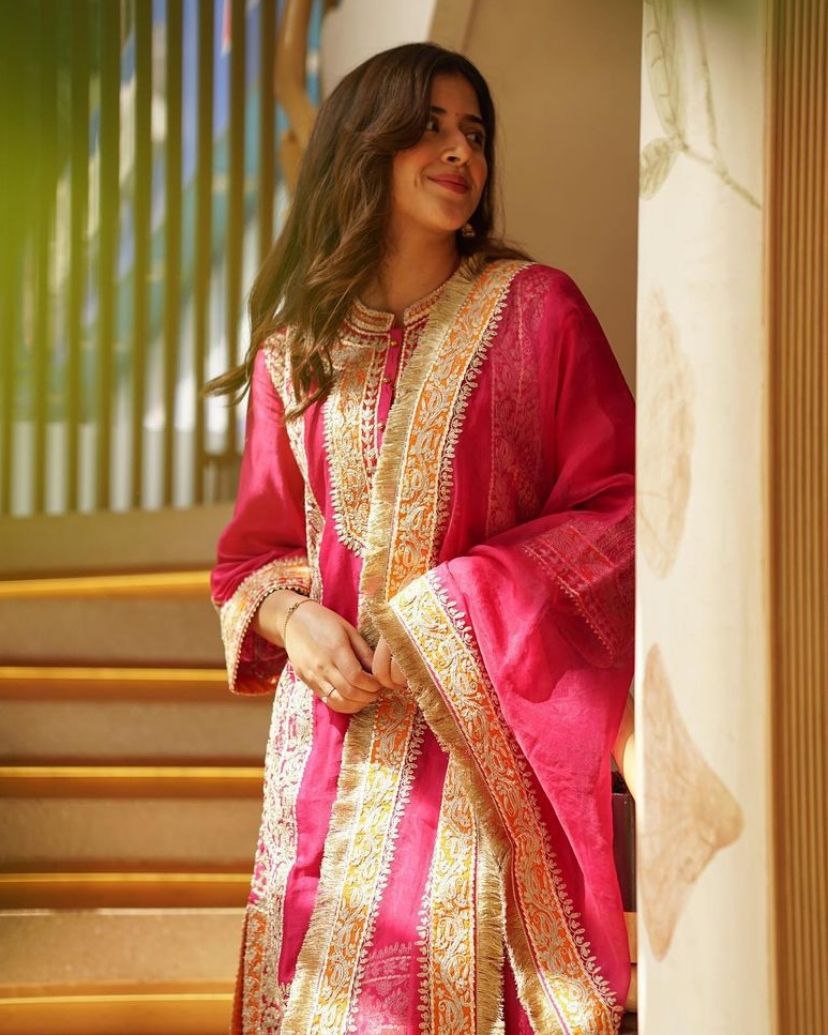 Beautiful Pink Chinon Silk With Sequence Work Plazo Suit With Dupatta